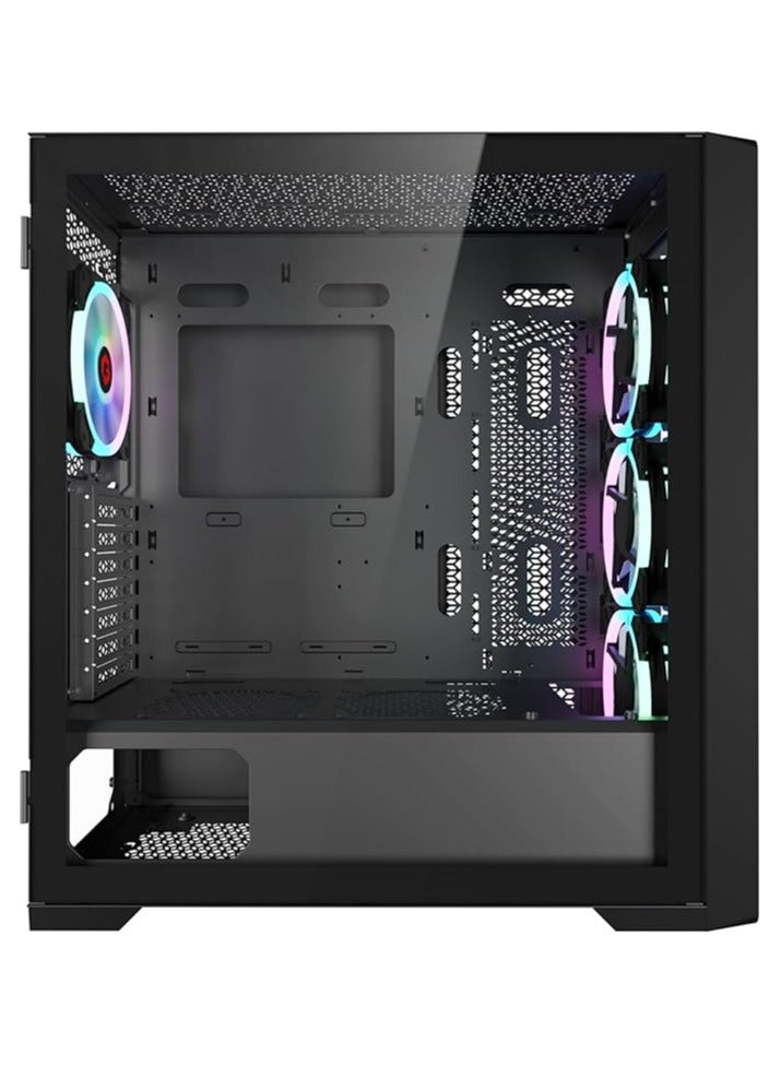 Vortex Midnight Series Mid Tower PC Gaming Case, ARGB+PWM Lighting, 0.8mm Tempered Glass Pre installed 4 RGB Fans Computer Case Dust Filters Black