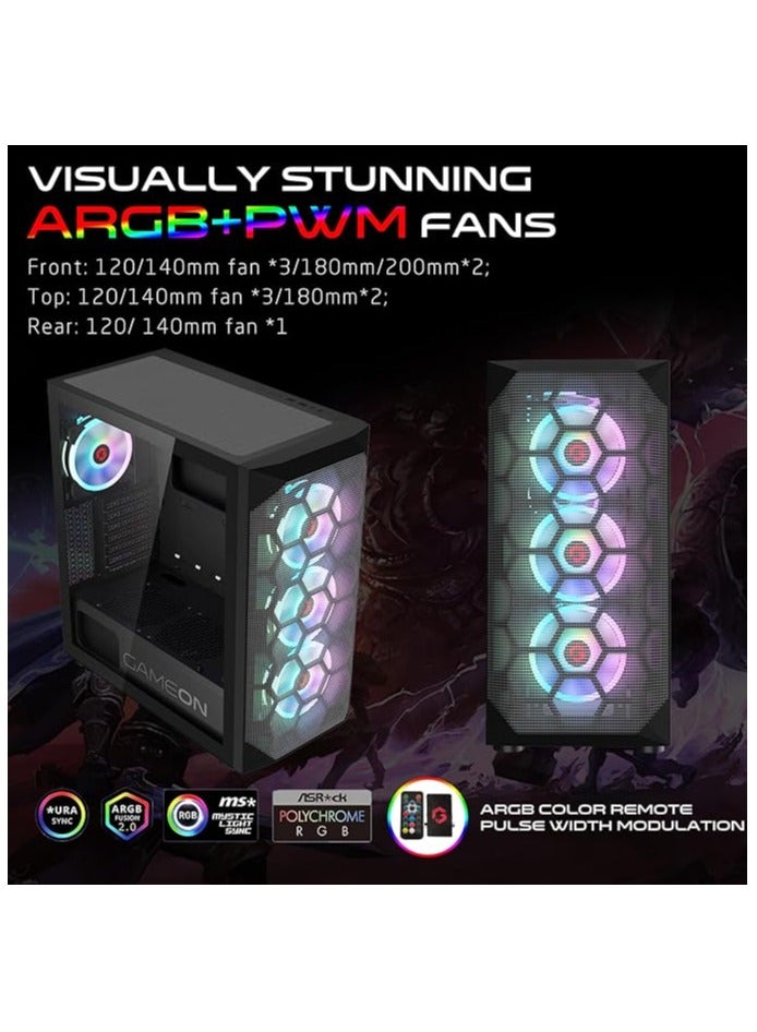 Emperor Midnight Series Mid Tower PC Gaming Case 120mm ARGB+PWM Lighting Pre-installed Cooling 7 RGB Fans Computer Case Dust Filters Black