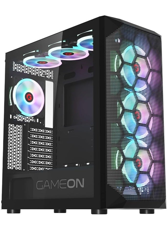 Emperor Midnight Series Mid Tower PC Gaming Case 120mm ARGB+PWM Lighting Pre-installed Cooling 7 RGB Fans Computer Case Dust Filters Black