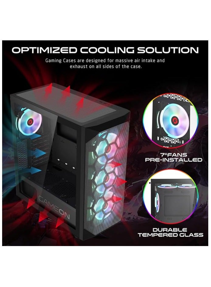 Emperor Midnight Series Mid Tower PC Gaming Case 120mm ARGB+PWM Lighting Pre-installed Cooling 7 RGB Fans Computer Case Dust Filters Black