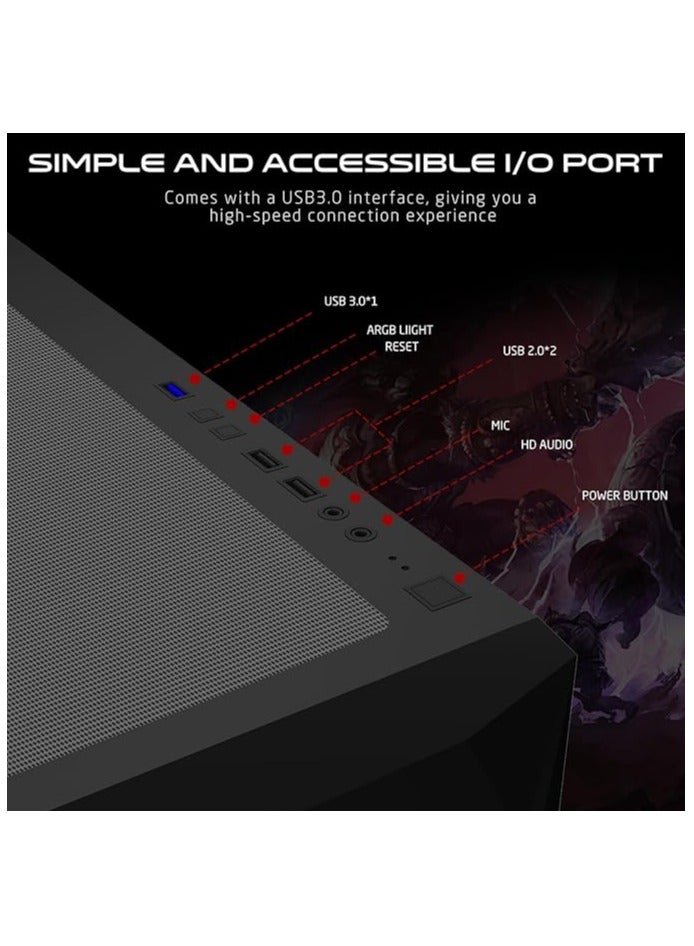 Emperor Midnight Series Mid Tower PC Gaming Case 120mm ARGB+PWM Lighting Pre-installed Cooling 7 RGB Fans Computer Case Dust Filters Black