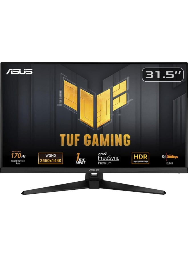 TUF Gaming 31.5” 1440P HDR Monitor (VG32AQA1A) - QHD (2560 x 1440), 144Hz, 1ms, Extreme Low Motion Blur, FreeSync Premium, DisplayPort, HDMI, HDR-10, Shadow Boost, VESA Wall Mountable Black