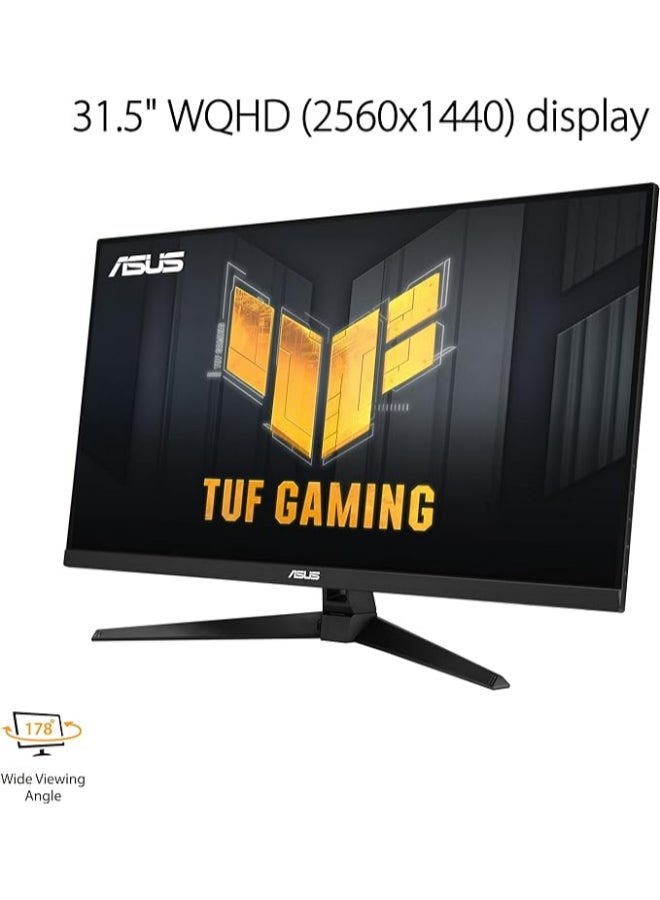 TUF Gaming 31.5” 1440P HDR Monitor (VG32AQA1A) - QHD (2560 x 1440), 144Hz, 1ms, Extreme Low Motion Blur, FreeSync Premium, DisplayPort, HDMI, HDR-10, Shadow Boost, VESA Wall Mountable Black