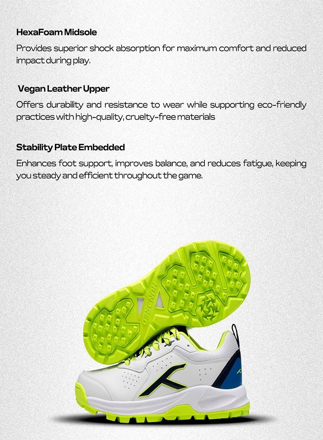 Hundred HyperDrive Cricket Shoes | TerraSpike Rubber Studs | Embedded Support Plate for Stability | Lightweight & Durable | Ideal for Turf, Ground & Hard Surfaces (White/Lime/Blue ; UK 6)