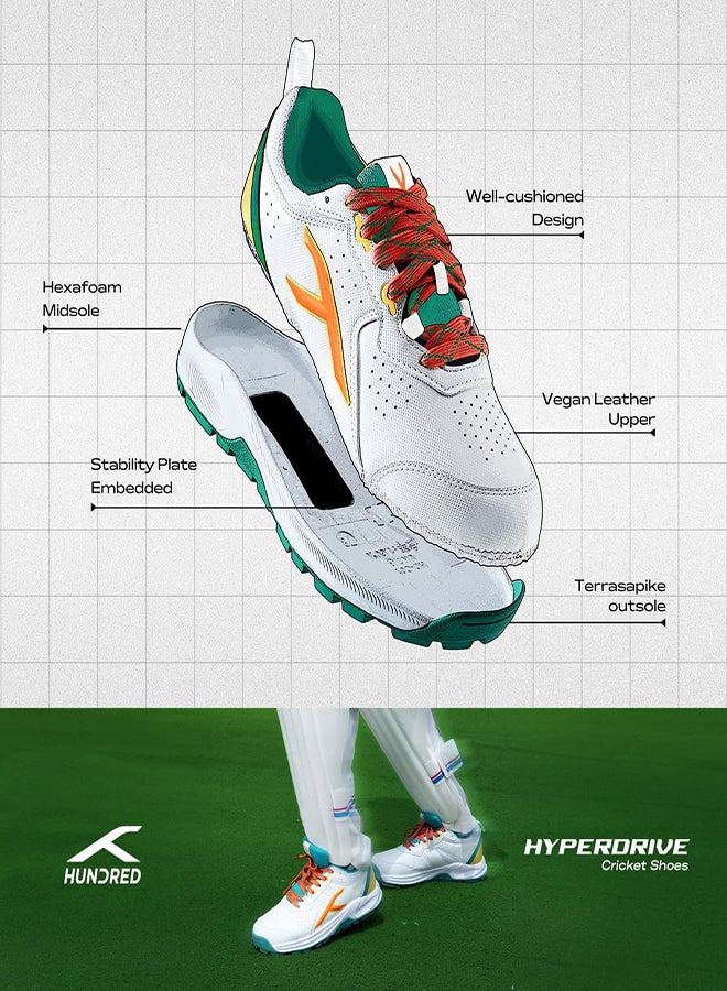 Hyperdrive - Cricket Shoe - White/ Lt Green/Orange (Uk 11) (Hkfs-4M024-2-11)