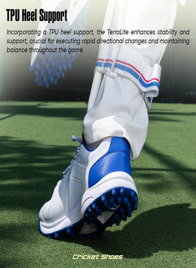 Hundred TerraLite Cricket Shoes | TerraSpike Rubber Studs | Embedded Support Plate for Stability | Lightweight & Durable | Ideal for Turf, Ground & Hard Surfaces (White/Navy Blue/Red ; UK 9)