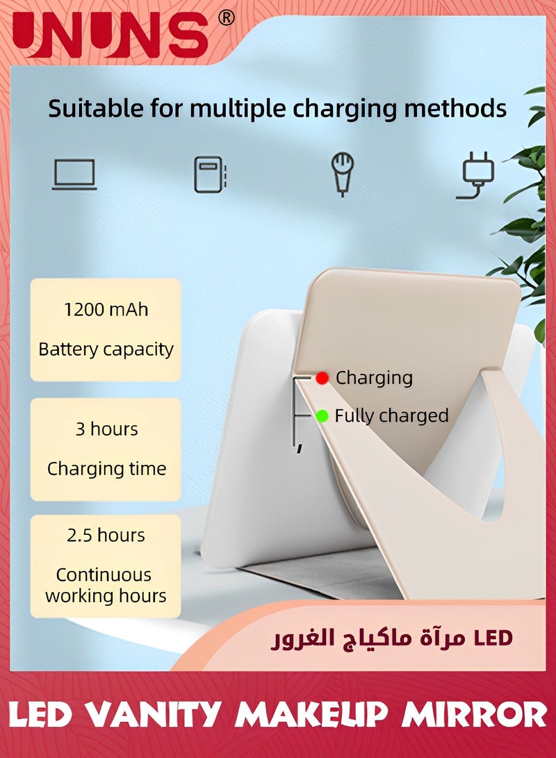Travel Mirrors,Portable LED Makeup Mirror,360° Rotation Touch Screen Vanity Mirror,Rechargeable Beauty Mirror,3-Color Dimmable Lighting,Compact Tabletop Folding Mirror For Home Bathroom Bedroom