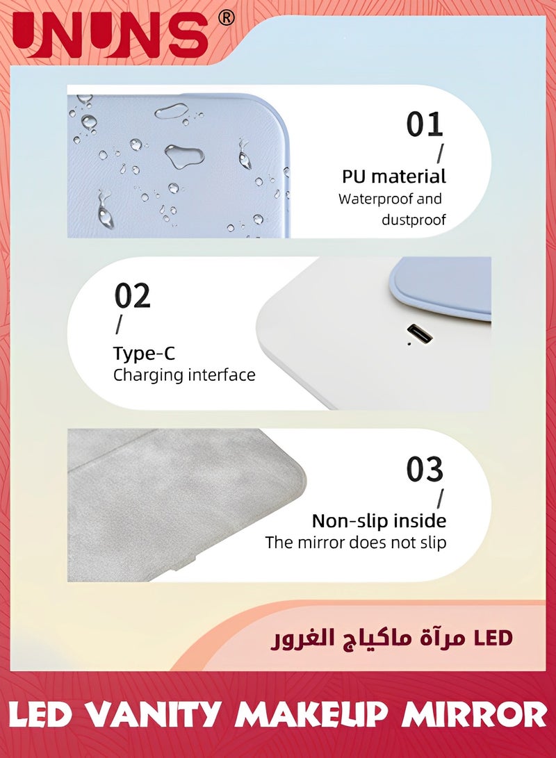 Travel Mirrors,Portable LED Makeup Mirror,360° Rotation Touch Screen Vanity Mirror,Rechargeable Beauty Mirror,3-Color Dimmable Lighting,Compact Tabletop Folding Mirror For Home Bathroom Bedroom