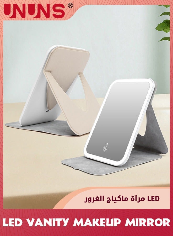 Travel Mirrors,Portable LED Makeup Mirror,360° Rotation Touch Screen Vanity Mirror,Rechargeable Beauty Mirror,3-Color Dimmable Lighting,Compact Tabletop Folding Mirror For Home Bathroom Bedroom