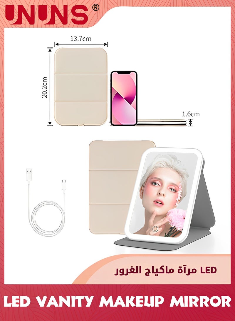 Travel Mirrors,Portable LED Makeup Mirror,360° Rotation Touch Screen Vanity Mirror,Rechargeable Beauty Mirror,3-Color Dimmable Lighting,Compact Tabletop Folding Mirror For Home Bathroom Bedroom