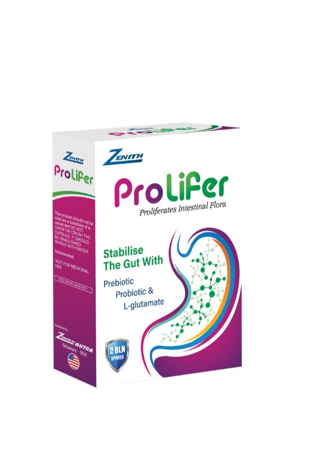 Zenith Prolifer Intestinal Flora Support Supplement with Prebiotic, Probiotic & L-Glutamate 30 softgels