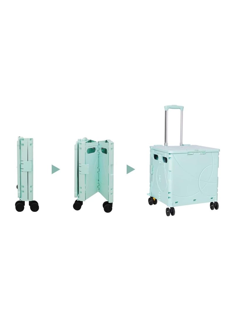 Folding Rolling Utility Cart with Wheels, Noiseless & Wear-Resistant Shopping Trolley, Telescopic Handle for Office, Travel, Picnic, Grocery