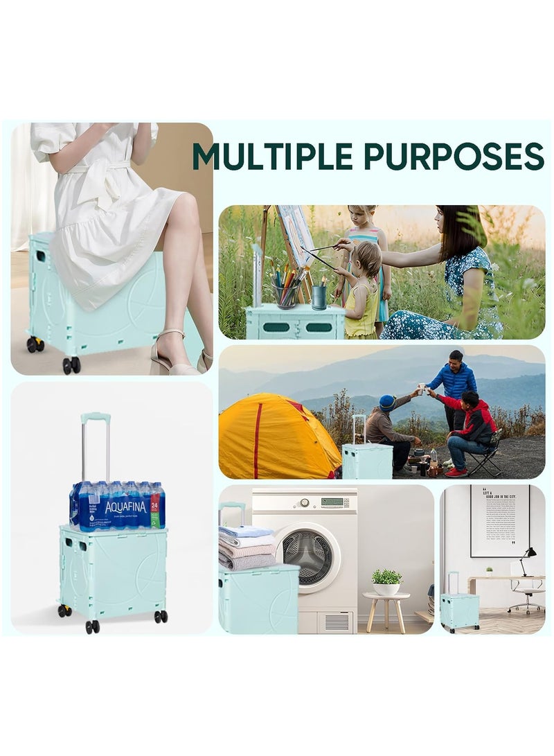 Folding Rolling Utility Cart with Wheels, Noiseless & Wear-Resistant Shopping Trolley, Telescopic Handle for Office, Travel, Picnic, Grocery