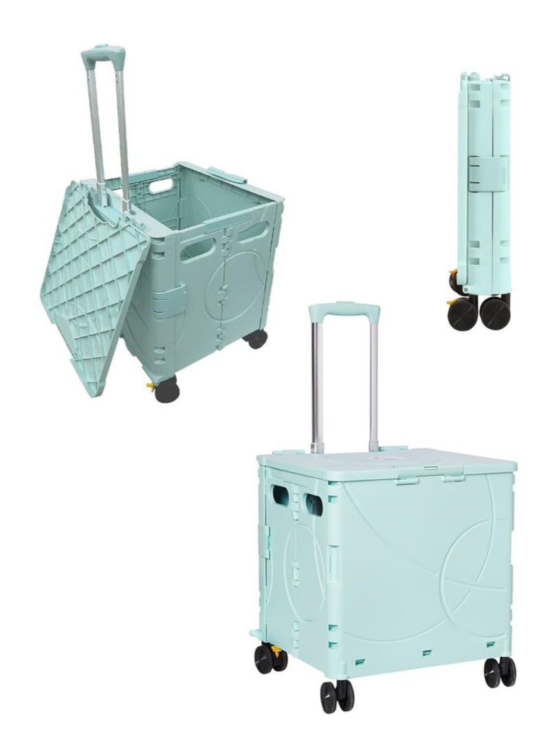 Folding Rolling Utility Cart with Wheels, Noiseless & Wear-Resistant Shopping Trolley, Telescopic Handle for Office, Travel, Picnic, Grocery