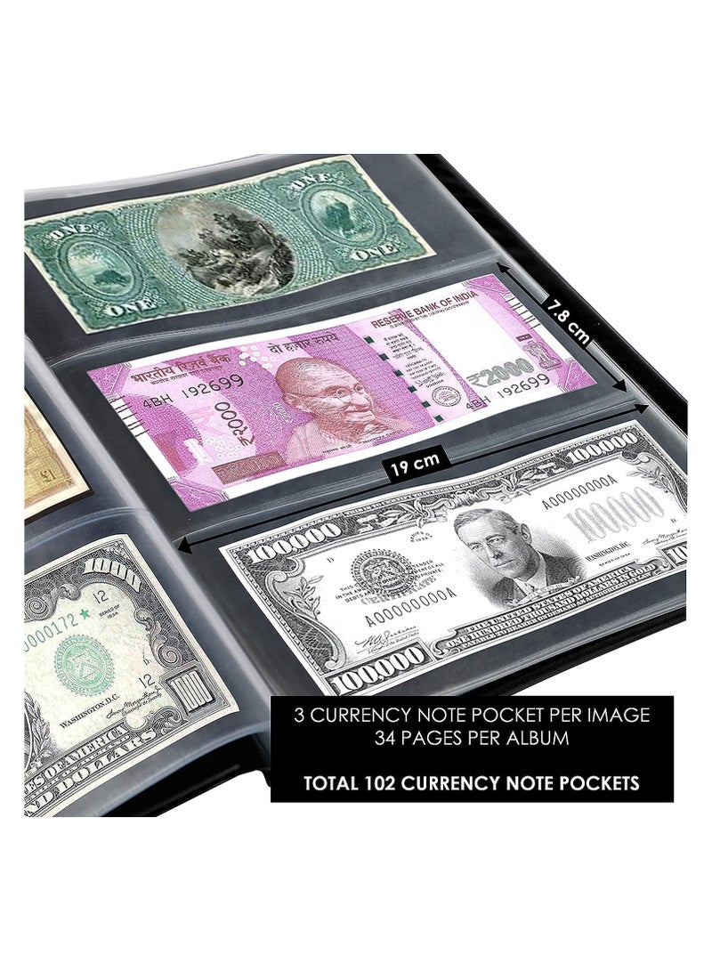 Mahogany Life Currency Note Collection Album with Leather Cover (102 Pockets)