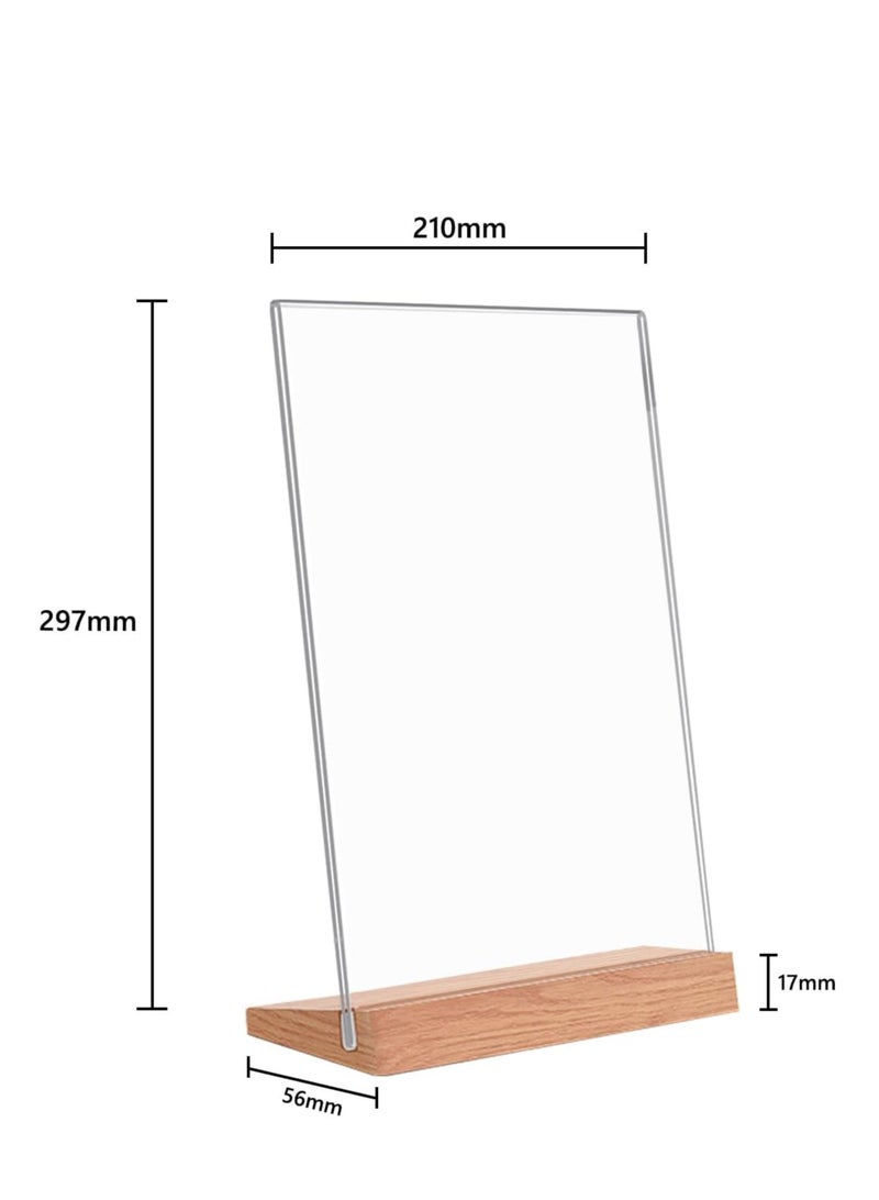 A4 Acrylic Sign Holder Wood, 3 Pack Display Stands Double Sided Menu for Tables, Counter Poster Stand Restaurant Store Company L Shape