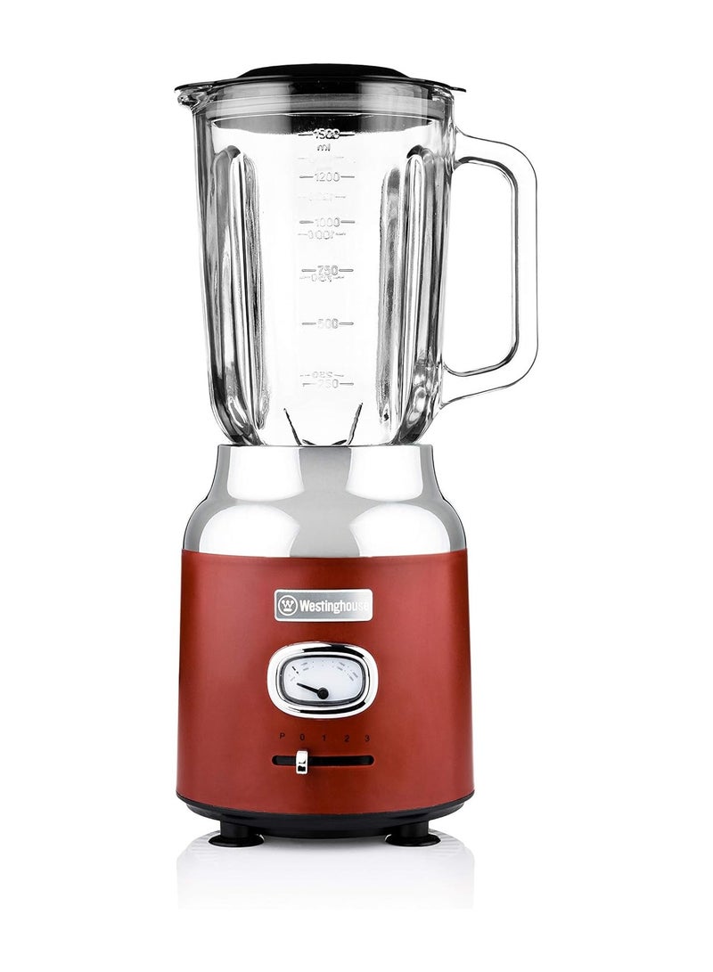 Westinghouse Retro Food Blender - 600 Watt Liquidiser Blender for Kitchen - Smoothie Maker with 1.5 L Glass Jug - Mixer Blender For Milkshake, Soup, Fruit, Juice & Smoothies - Red