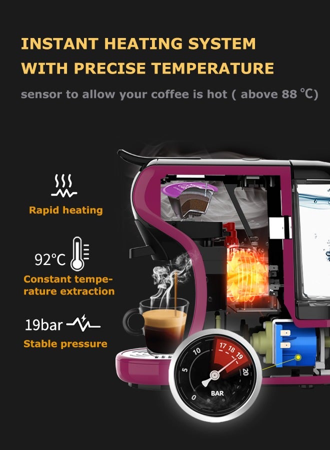 HiBREW Coffee Machine  4in1 Multiple Hot/Cold Brew Capsule Espresso Maker For Nespresso Dolce Gusto Ground Coffee K cup H1A-Purple