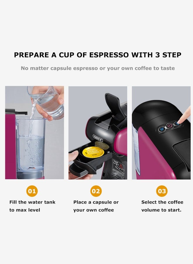 HiBREW Coffee Machine  4in1 Multiple Hot/Cold Brew Capsule Espresso Maker For Nespresso Dolce Gusto Ground Coffee K cup H1A-Purple