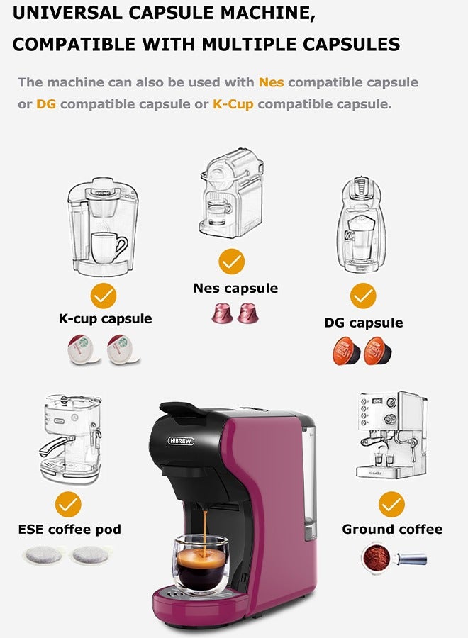 HiBREW Coffee Machine  4in1 Multiple Hot/Cold Brew Capsule Espresso Maker For Nespresso Dolce Gusto Ground Coffee K cup H1A-Purple