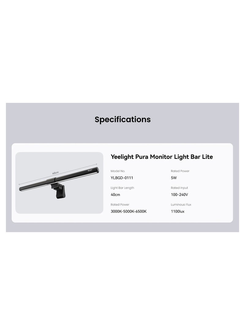 Yeelight Pura Lite Monitor Light Bar Lite Black | USB Type-C | Anti-Glare