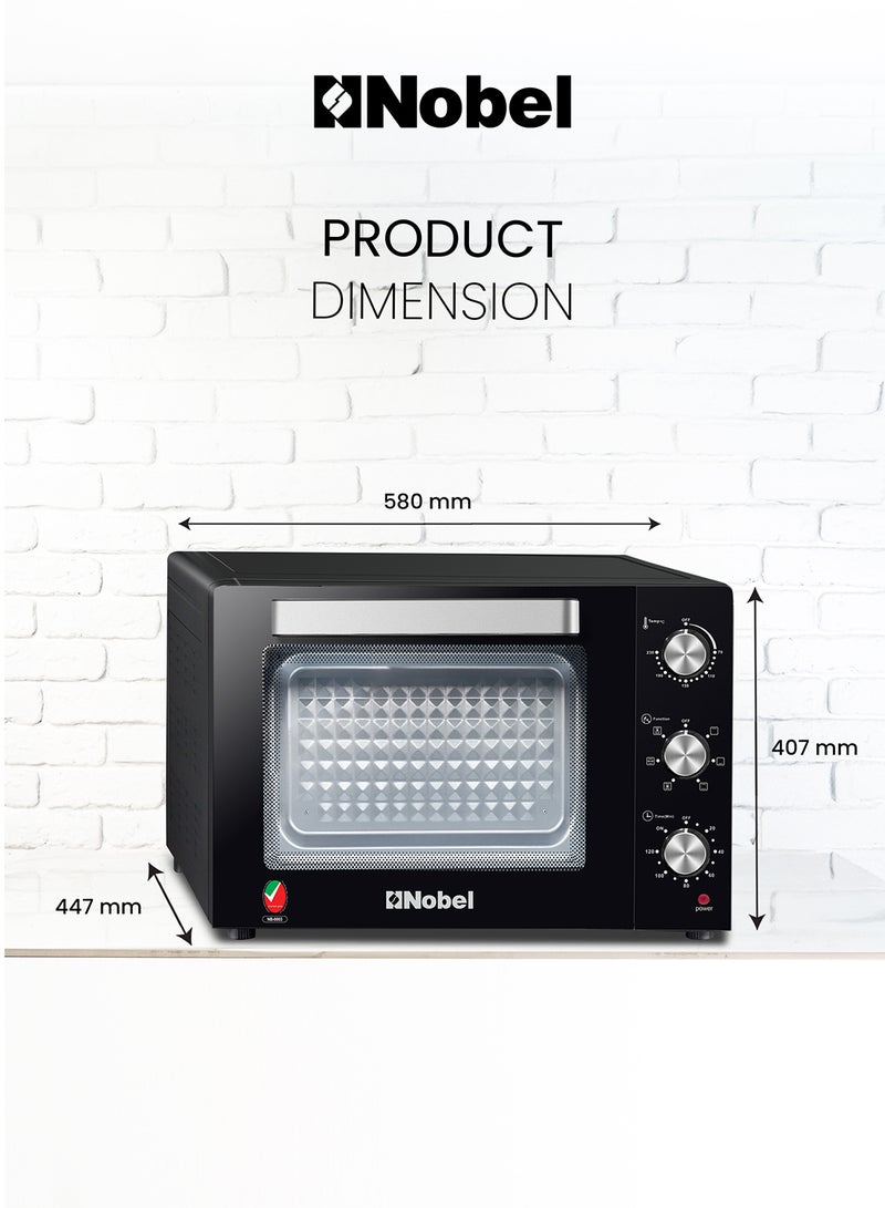 Electric Oven 60L Capacity, Inner Lamp, Knobs Control, Stainless Steel, Timer 60 L 1900 W NEO60PRO Black