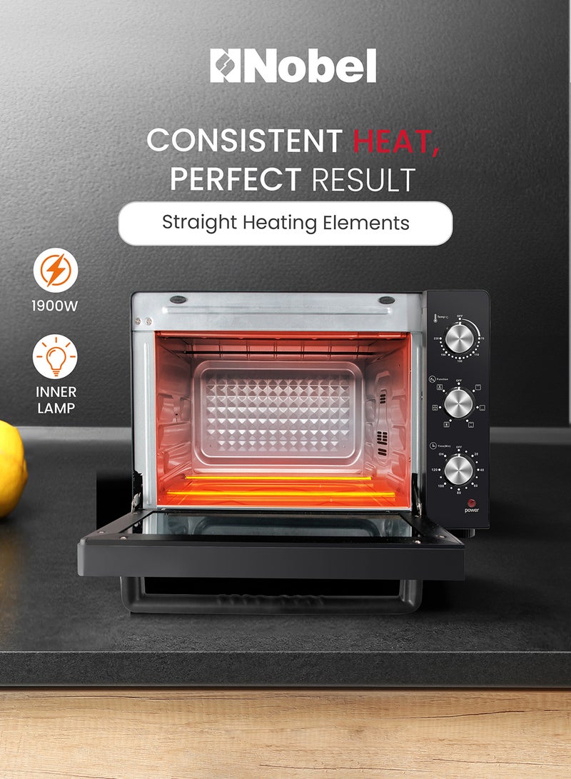 Electric Oven 60L Capacity, Inner Lamp, Knobs Control, Stainless Steel, Timer 60 L 1900 W NEO60PRO Black