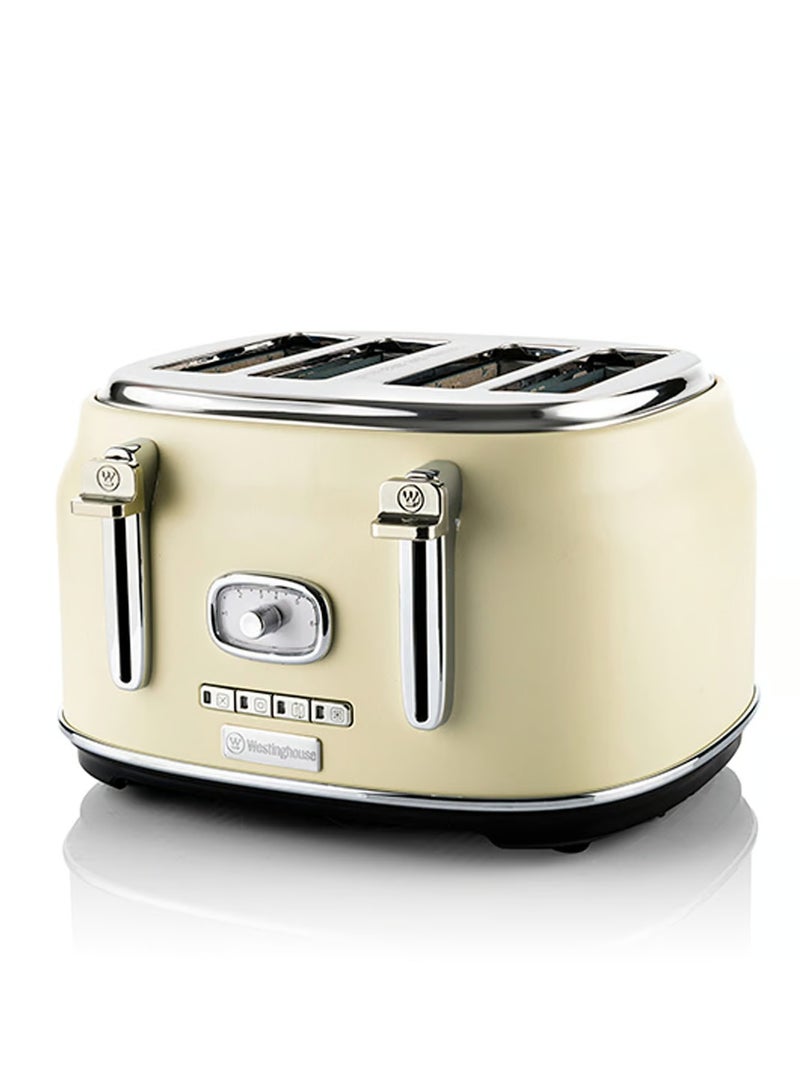 Westinghouse Retro 4-Slice Toaster - Six Adjustable Browning Levels - with Self Centering Function & Crumb Tray - Including Warm Rack for Bread, Bagels, Sandwiches, & Croissants - White