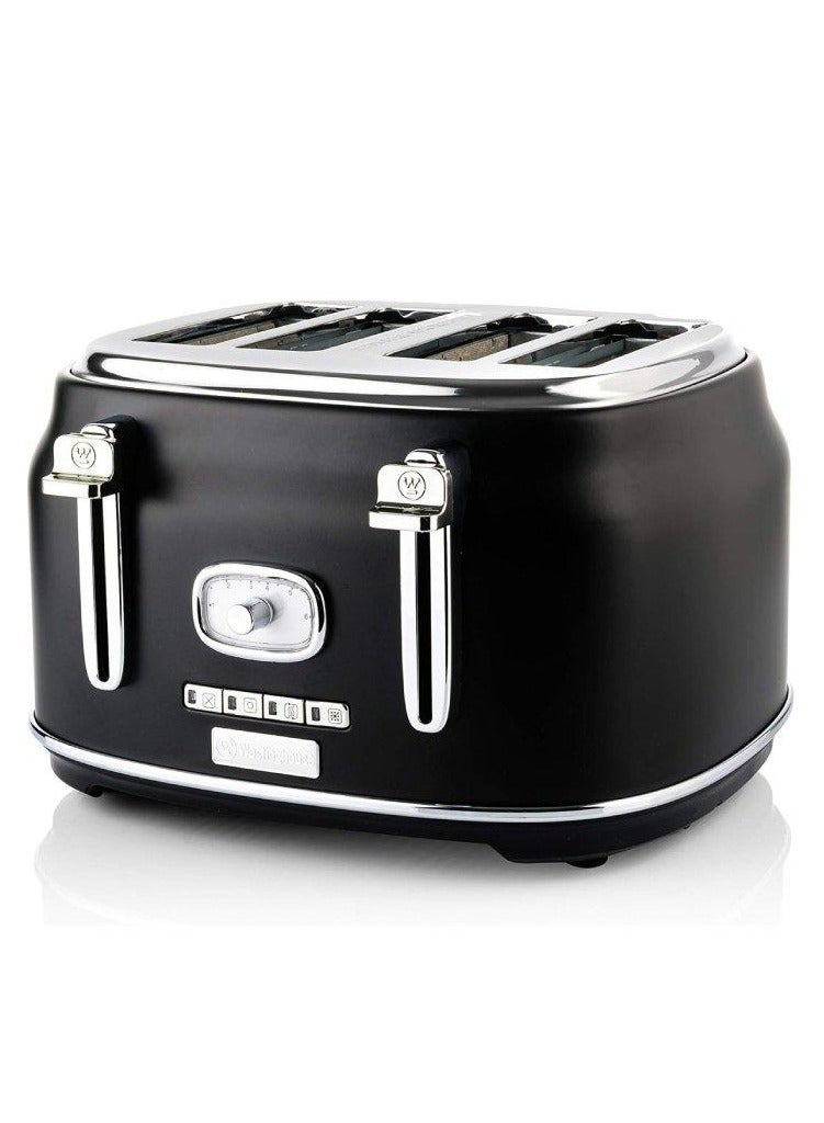 Westinghouse Retro 4-Slice Toaster - Six Adjustable Browning Levels - with Self Centering Function & Crumb Tray - Including Warm Rack for Bread, Bagels, Sandwiches, & Croissants - Black