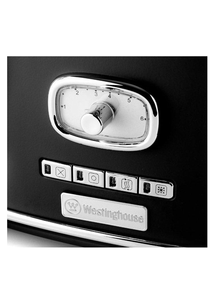 Westinghouse Retro 4-Slice Toaster - Six Adjustable Browning Levels - with Self Centering Function & Crumb Tray - Including Warm Rack for Bread, Bagels, Sandwiches, & Croissants - Black