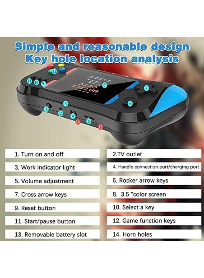 Handheld Game Console for Kids Adults, 3.5'' LCD Screen Retro Handheld Video Game Console, Preloaded 500 Classic Retro Video Games with Rechargeable Battery, Support 2 Players and TV Connection (AA)