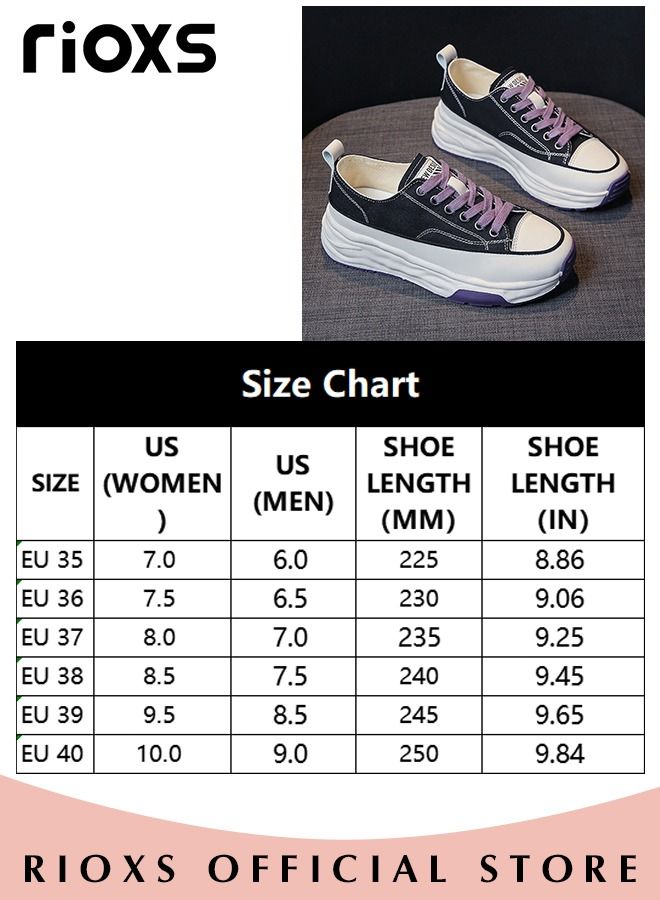 Fashion Thick Sole Canvas Shoes for Women, Casual Low Top Lace up Sneakers with Non-slip Rubber Sole, Ladies Classic Breathable Walking Shoes, Perfect for Casual Everyday Wear and Other Occasions