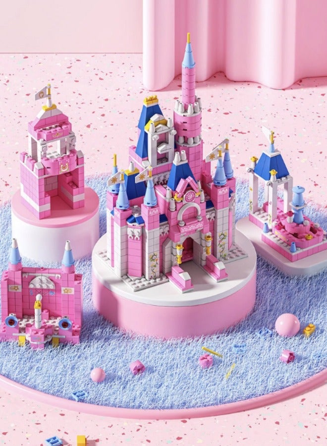 6-in-1 Disney Castle Building Blocks Set, Princess Castle Building Toys, Pink Palace Toy Set, Pink Princess Castle Building Blocks Set, Ideal Gifts for Kids Age 6+ Year Old (1000 PCS)