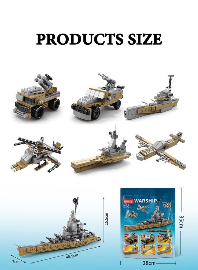 6 in 1 Aircraft Carrier Building Blocks Set, Military Warship Battleship Building Toys, USS Missouri Toy Set, STEM Learning Building Blocks Set, Gifts for Kids Age 6+ Year Old (559 PCS)