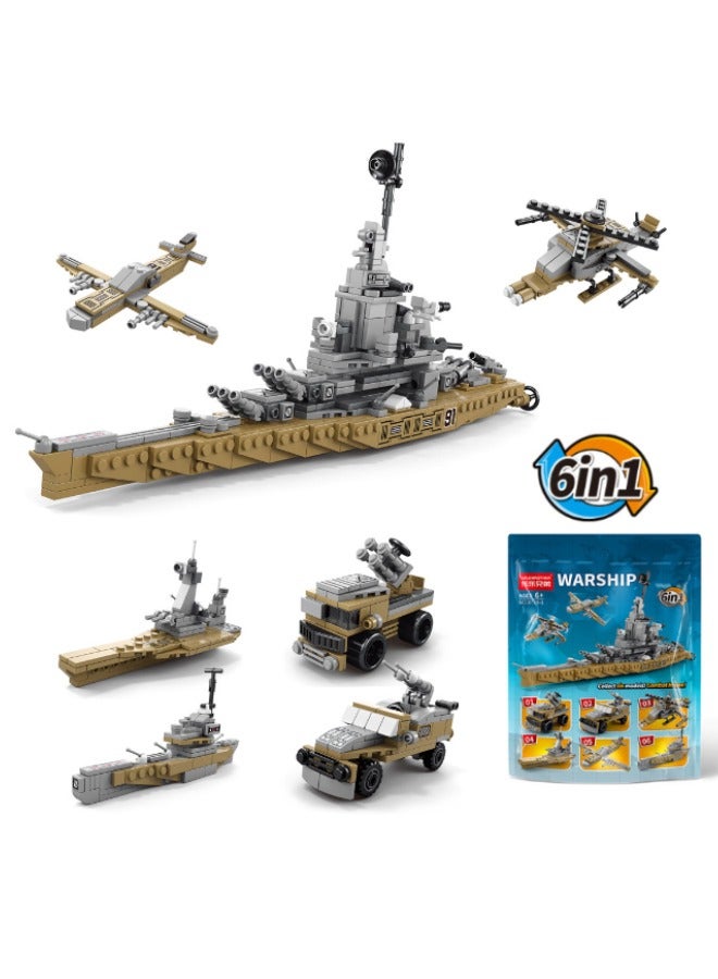 6 in 1 Aircraft Carrier Building Blocks Set, Military Warship Battleship Building Toys, USS Missouri Toy Set, STEM Learning Building Blocks Set, Gifts for Kids Age 6+ Year Old (559 PCS)