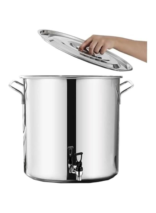 Stainless Steel Stock Pot - Stock Pot With Sot, Round Stock Pot With Soft-Touch Handles, Stainless Steel Soup Stockpot Composite Bottom 5-90L Wine Bucket,Thicken Milk Can With Tap Stock Pot (Size