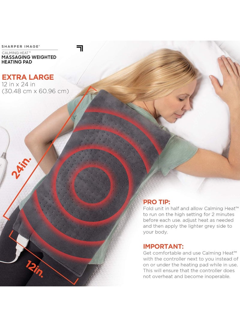 Calming Heat Massaging Weighted Heating Pad by Sharper Image - Electric Heating Pad with Massaging Vibrations, Auto - Off,12 Settings - 3 Heat, 9 Massage - Pain Relief