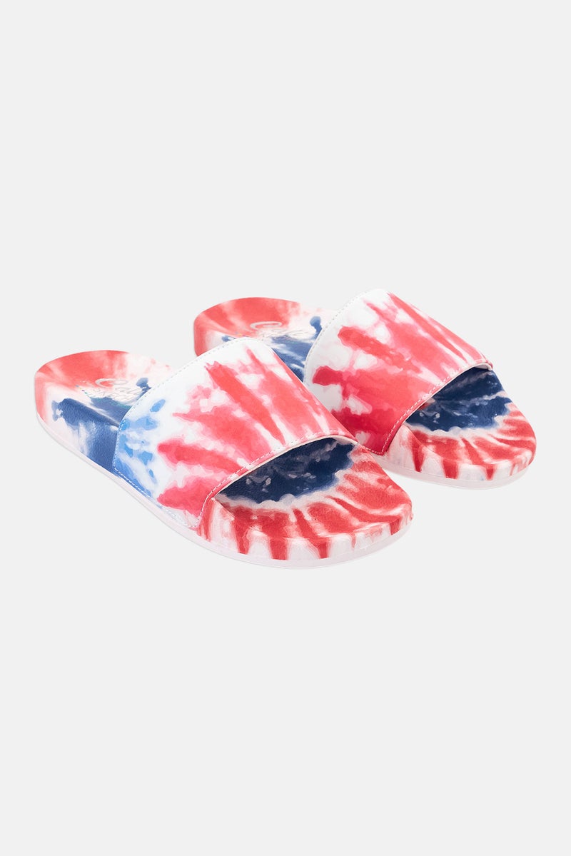 Women Tie Dye Slip On Slipper, Navy /Red