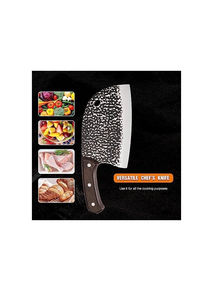 Meat Cleaver Knife 6.2 inches, Ultra Sharp Lightweight Vegetable Kitchen Knife, Full-tang Chopping Knife Serbian Chefs Knife, Stainless Steel Blade Thickness 1.5 mm