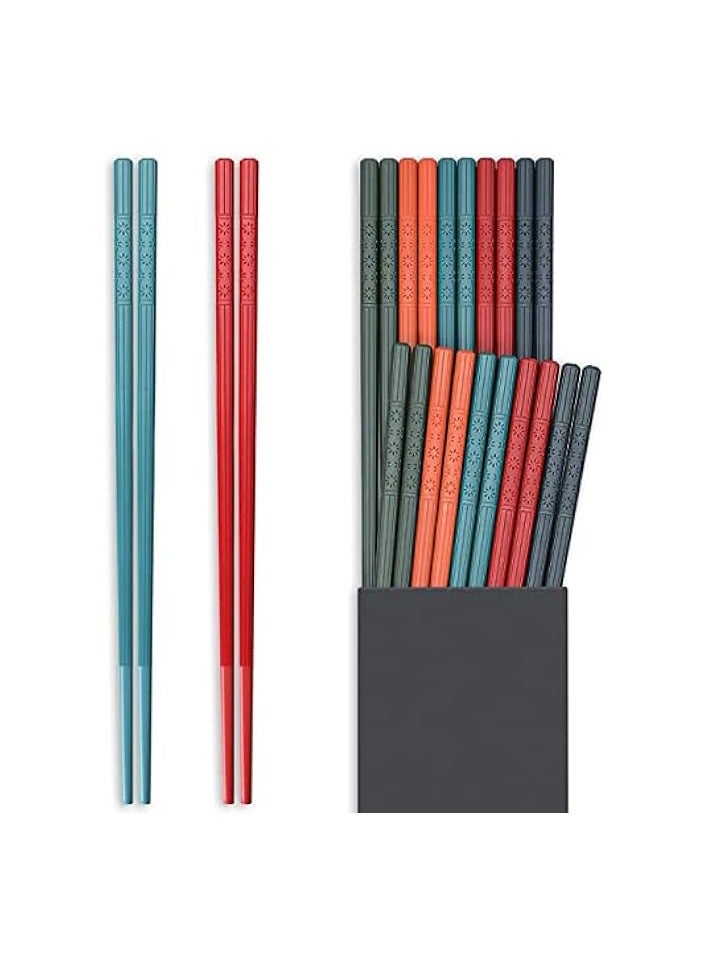 10 Pairs Chopsticks Reusable - 9.5 Inch Fiberglass Chopsticks Dishwasher Safe, Japanese Style Non-Slip Chop Sticks Pack