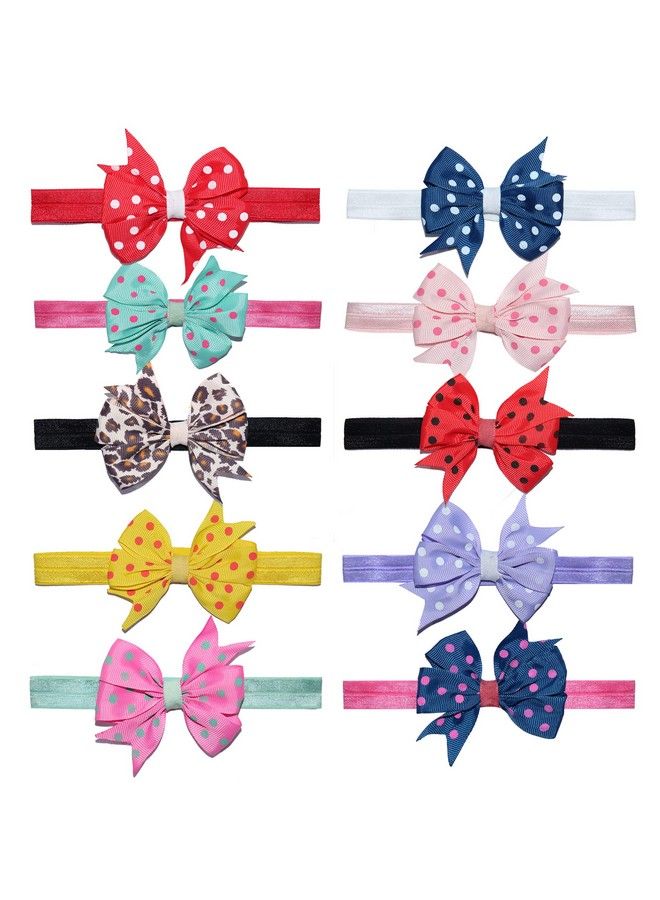 Grosgrain Polka Design Satin Ribbon Hair Bows Headbands Elastic Hair Band For Infants And Newborn Pack Of 10 Multicolor