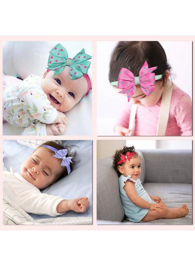 Grosgrain Polka Design Satin Ribbon Hair Bows Headbands Elastic Hair Band For Infants And Newborn Pack Of 10 Multicolor