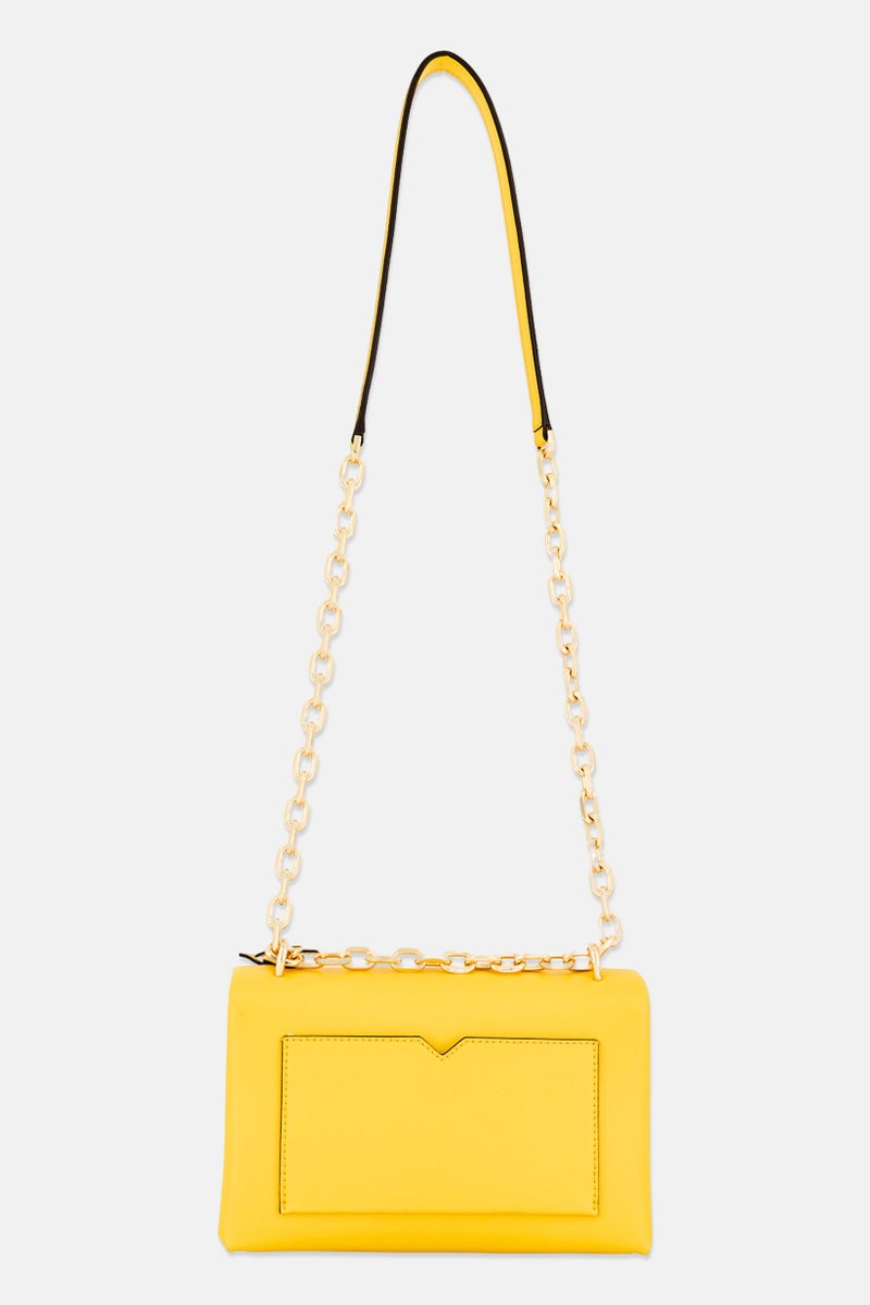 Women Brand Logo Shoulder Bag 15 H x 23 L x 10 W Cm, Yellow