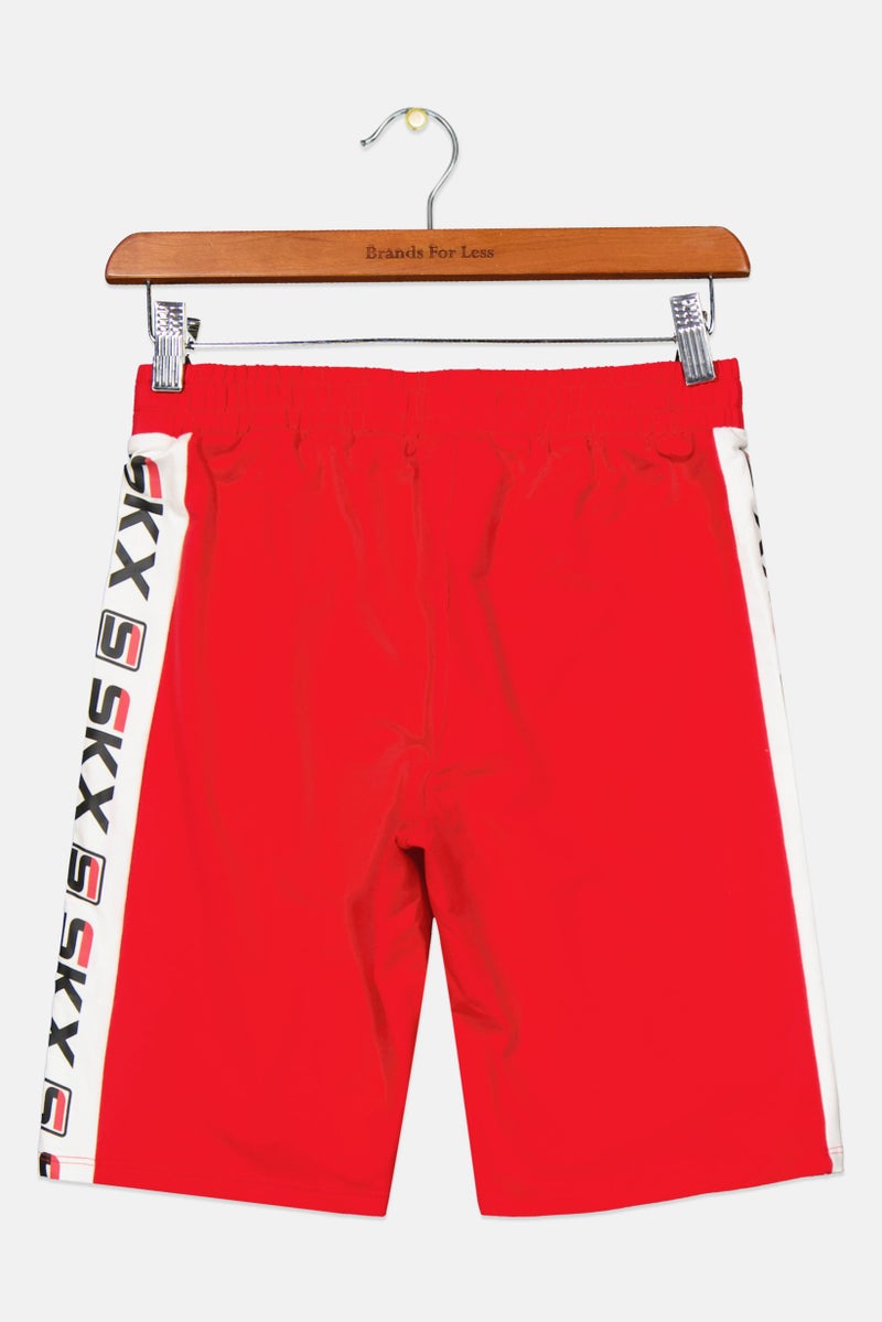 Kids Boy Straight Fit Brand Logo Short, Red/White