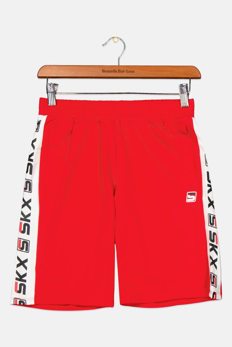 Kids Boy Straight Fit Brand Logo Short, Red/White