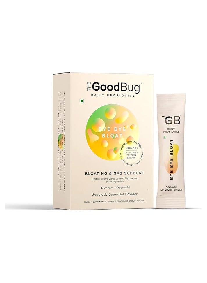 The Good Bug Byebye Bloat Supergut Powder For Healthy Digestion | Pre & Probiotic Supplement That Helps With Bloating, Gas & Heartburn | 2.5 Billion Cfu Of Clinically Proven Strain | 30 Days Pack