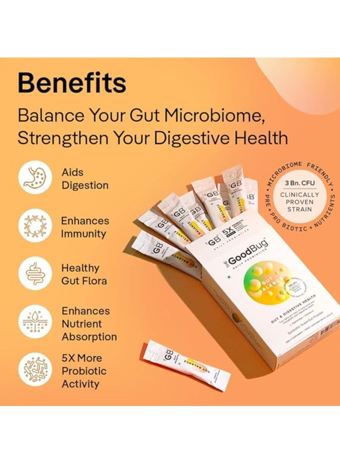 Gut Balance Super Stick Immunity Probiotics + Inulin + Vitamin C- For Men And Women, 30 Days Pack