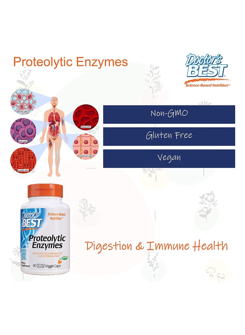 Proteolytic Enzymes Digestion Muscle Joint Nongmo Gluten Free Vegetarian 90 Veggie Caps