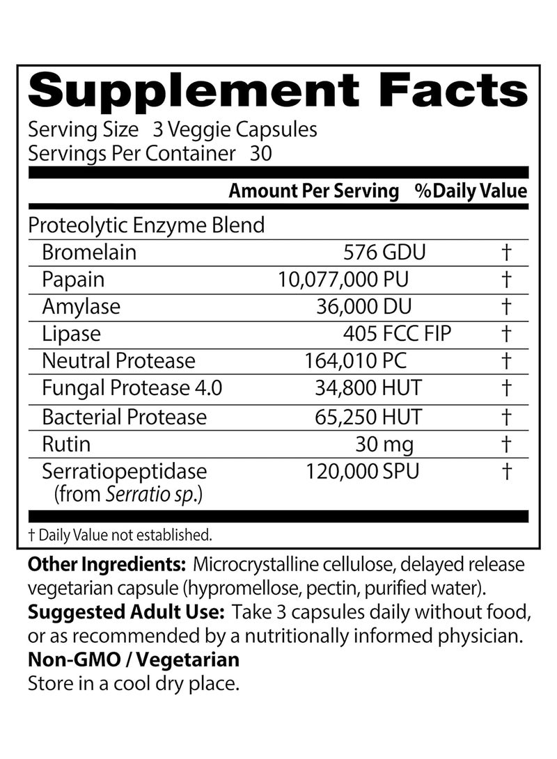 Proteolytic Enzymes Digestion Muscle Joint Nongmo Gluten Free Vegetarian 90 Veggie Caps