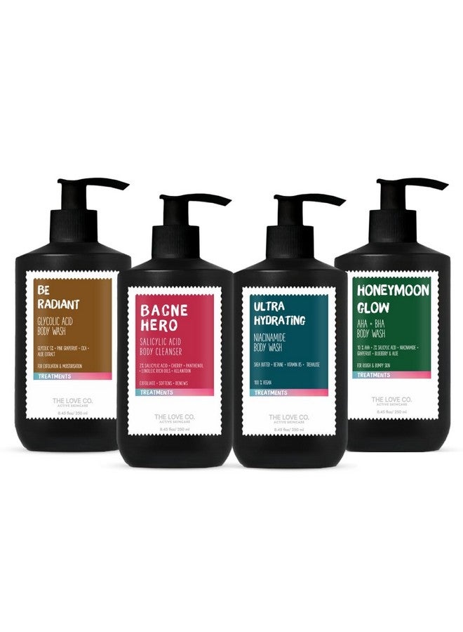 The Love Co Body Wash Gift Set (Pack Of 4) | Contains 2% Salicylic Acid Body Wash, 5% Niacinamide Body Wash, 2% Aha Bha Body Wash & Glycolic Acid Body Wash